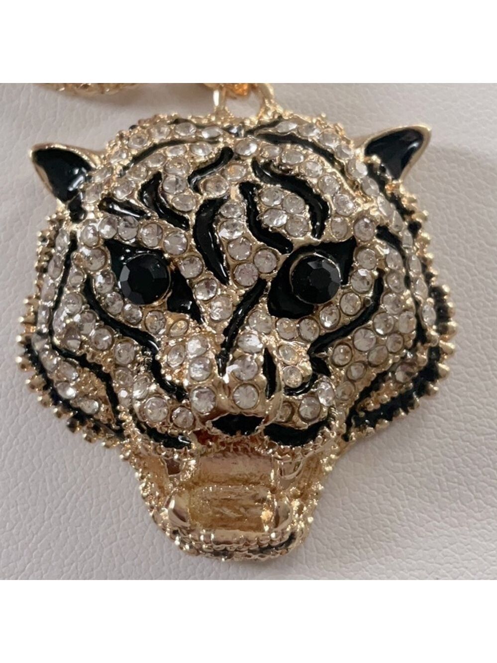 Betsey Johnson Gold Alloy Rhinestone Black Panther Necklace